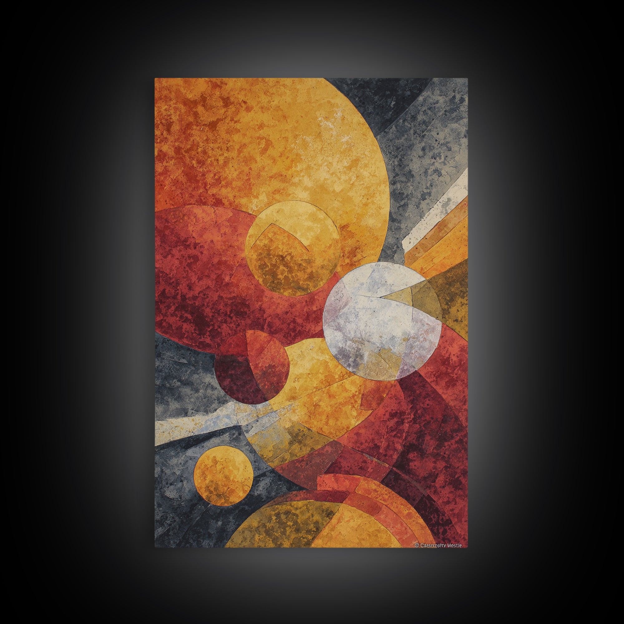 Orange Red Cosmic Circles Canvas Print, Midcentury Modern Wall Art, Atomic Abstract Space Decor, Retro Home Office Poster