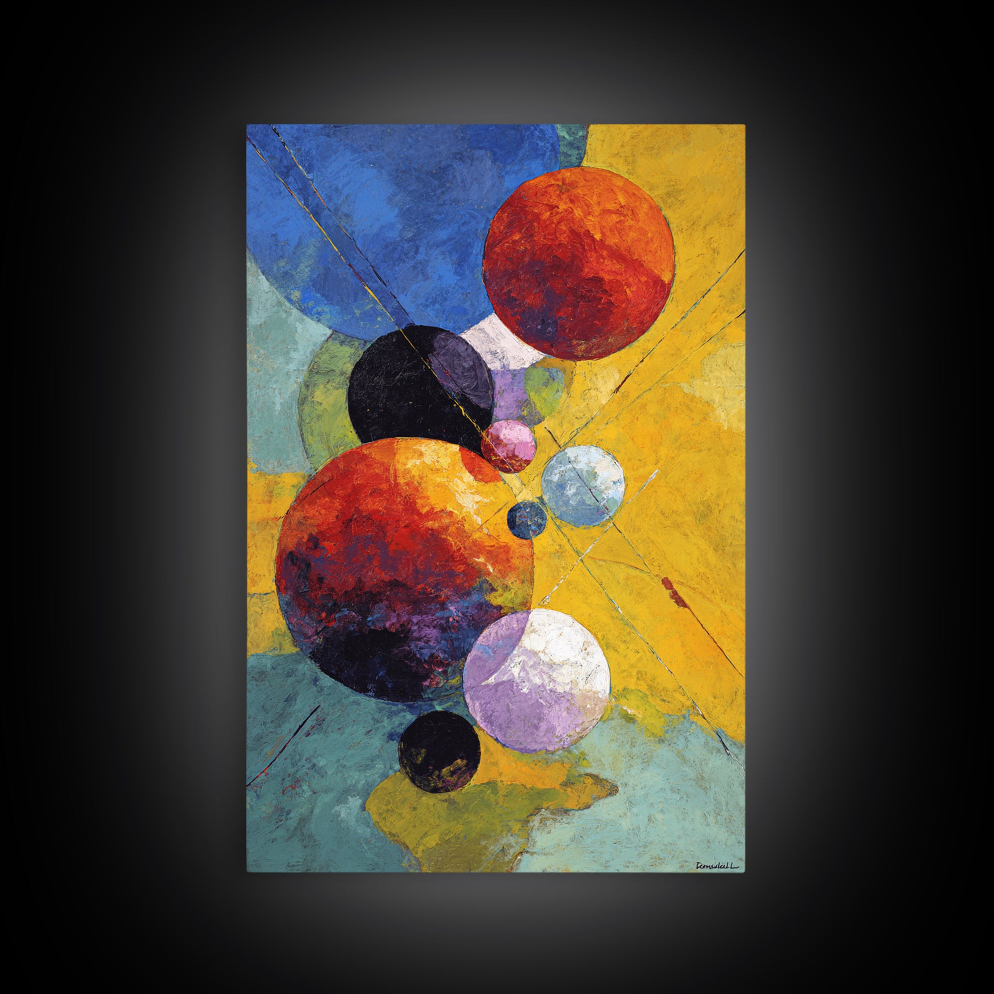 Colorful Planet Spheres Wall Art, Modern Abstract Canvas Print, Cosmic Space Decor, Midcentury Geometric Poster Gift, Living Room