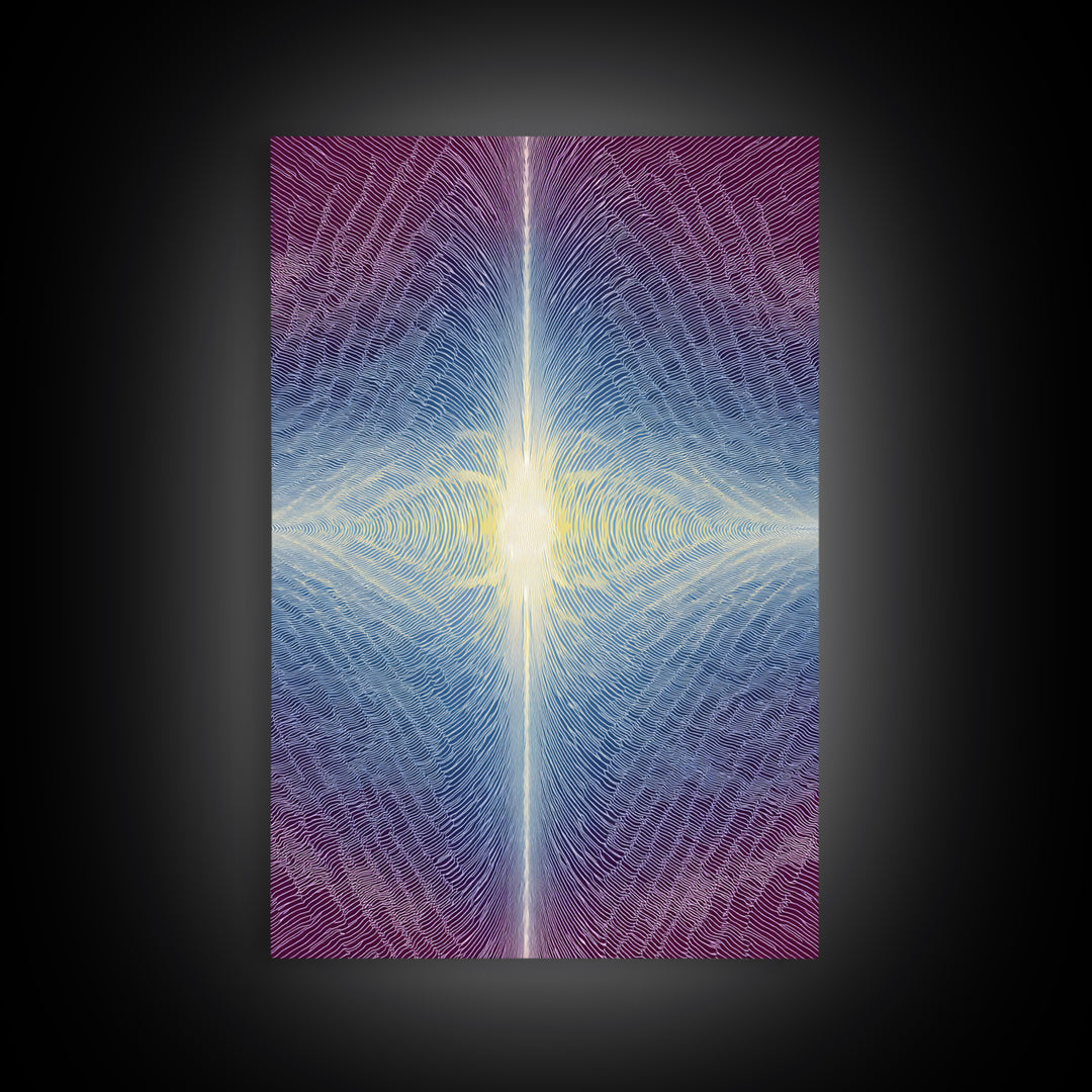 Purple Blue Radiant Light Beam Op Art Canvas Print, Modern Abstract Art, Psychedelic Wall Decor, Spiritual Digital Art Print