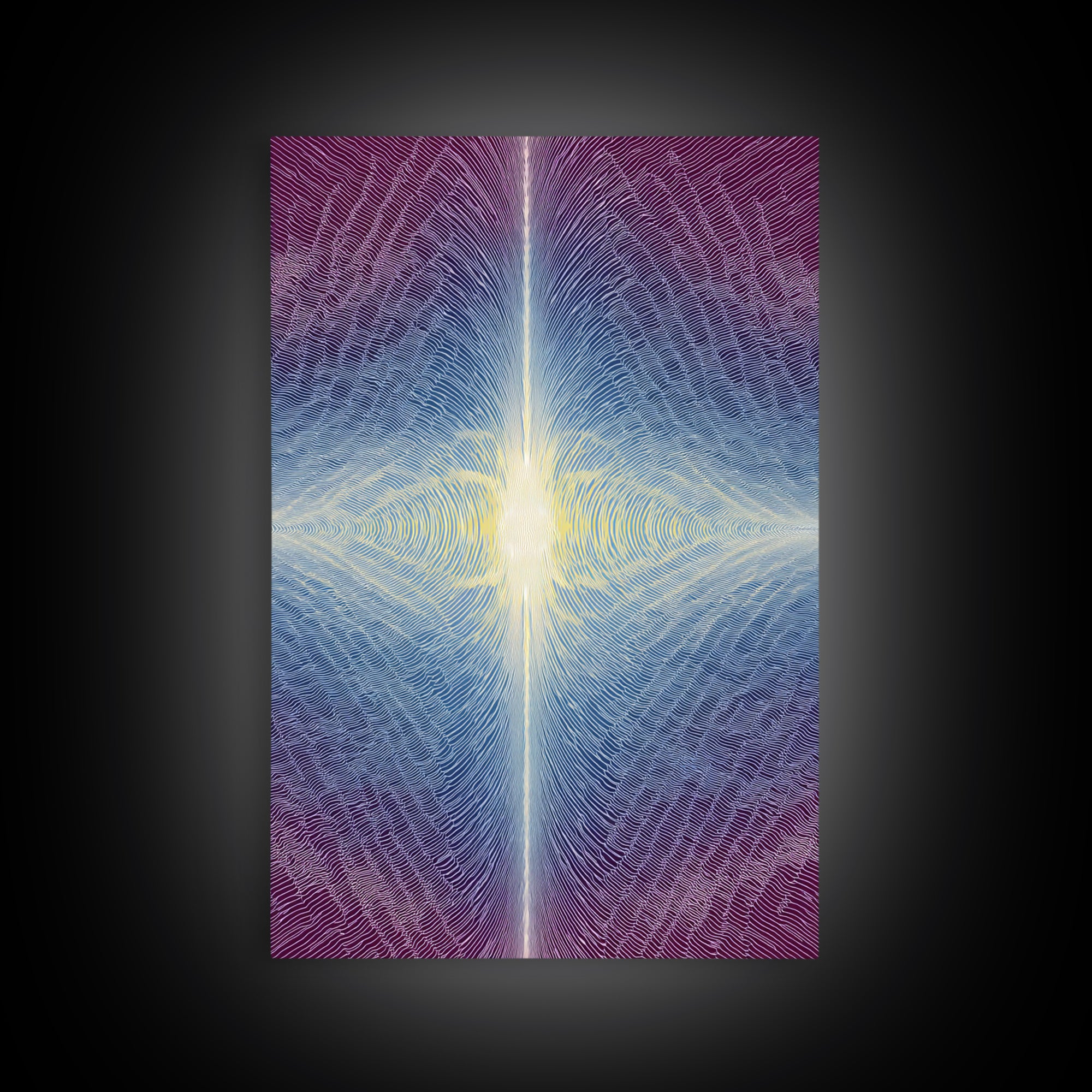Purple Blue Radiant Light Beam Op Art Canvas Print, Modern Abstract Art, Psychedelic Wall Decor, Spiritual Digital Art Print
