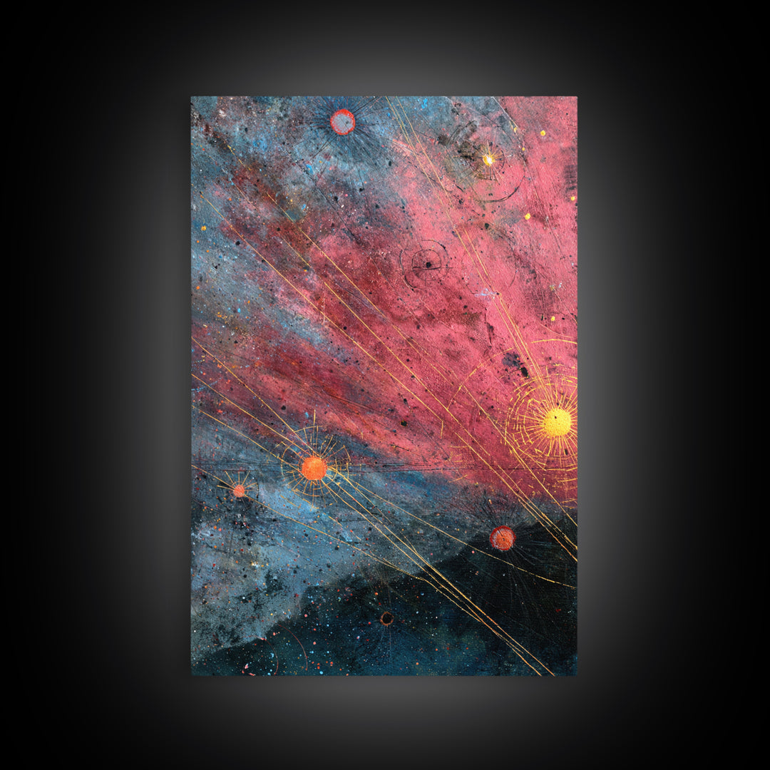 Pink Blue Star Map Canvas Print, Modern Abstract Art, Cosmic Retro Poster, Office Wall Decor, Galaxy Living Room Artwork