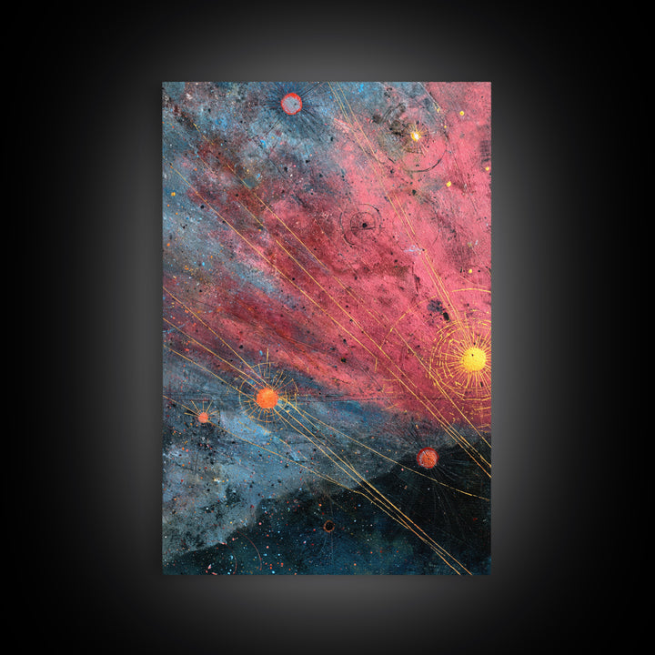 Pink Blue Star Map Canvas Print, Modern Abstract Art, Cosmic Retro Poster, Office Wall Decor, Galaxy Living Room Artwork