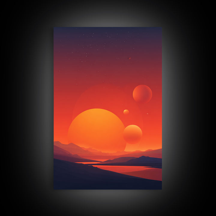 Orange Planet Desert Sunset Wall Art, Retro Sci Fi Poster, Midcentury Modern Decor, Space Landscape, Living Room Art Print
