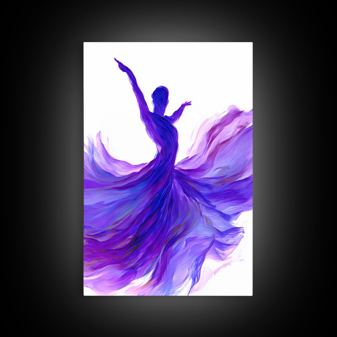 Purple Flowing Dancer Canvas Print, Modern Abstract Art, Feminine Movement Poster, Colorful Wall Decor, Bedroom Art Prints
