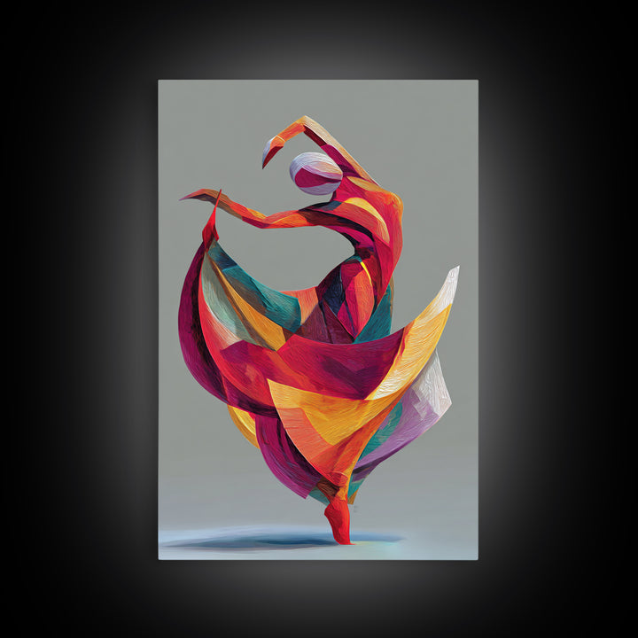 Colorful Geometric Dancer Framed Canvas Print, Modern Abstract Art, Bold MCM Wall Art, Textile Inspired Statement Decor Print