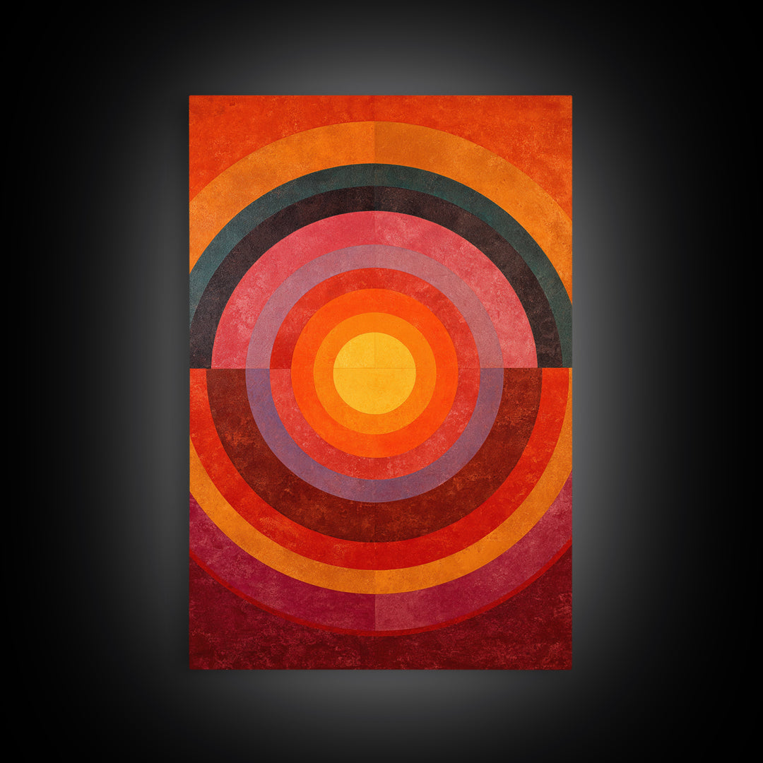 Orange Concentric Circle Wall Art, Midcentury Modern Art, Bauhaus Geometric Poster, Retro Home Decor, Large Abstract Print