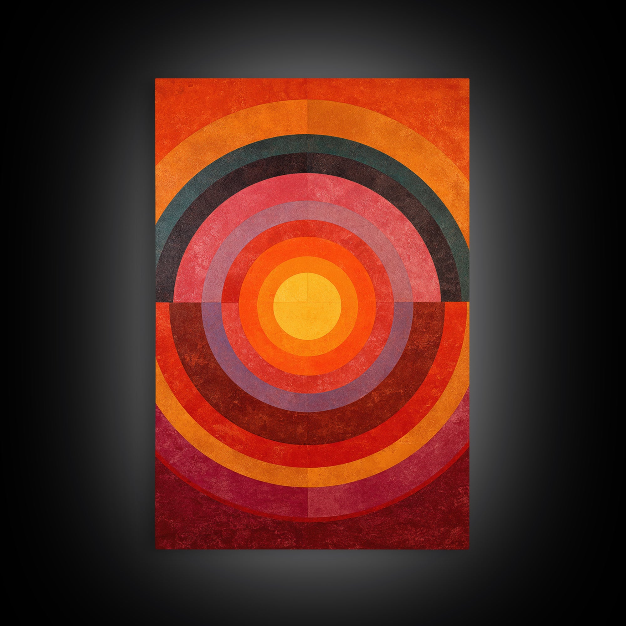 Orange Concentric Circle Wall Art, Midcentury Modern Art, Bauhaus Geometric Poster, Retro Home Decor, Large Abstract Print