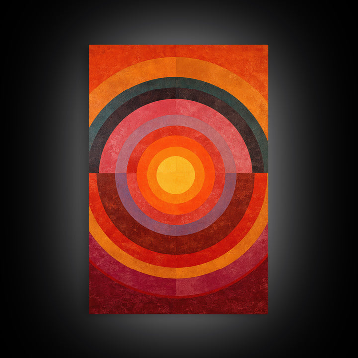 Orange Concentric Circle Wall Art, Midcentury Modern Art, Bauhaus Geometric Poster, Retro Home Decor, Large Abstract Print