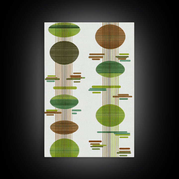 Green Brown Atomic Circles Midcentury Wall Art, Scandinavian Modern Decor, Geometric Abstract Art Print, Mcm Canvas Print