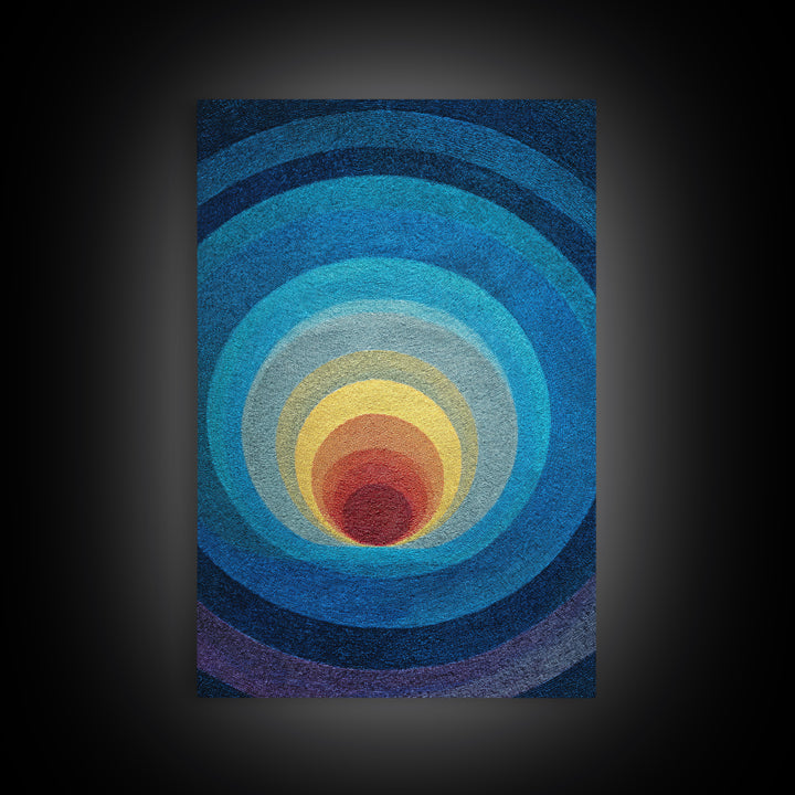 Blue Concentric Circles Canvas Print, Modern Geometric Art, Minimalist Wall Decor, Midcentury Abstract Poster, Office Art