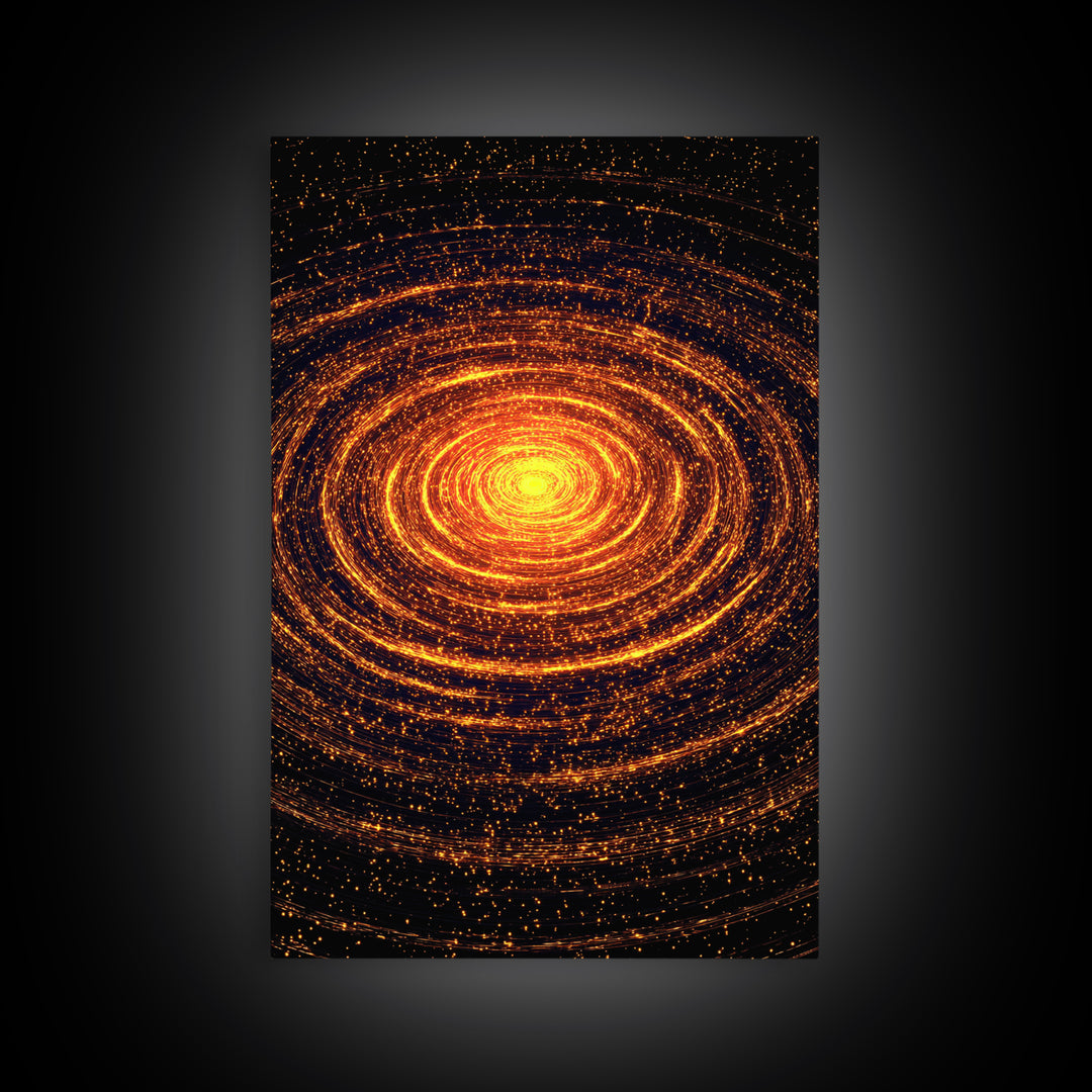 Glowing Orange Cosmic Spiral Wall Art, Abstract Galaxy Vortex, Space Abstract Art, Modern Retro Poster, Living Room Decor