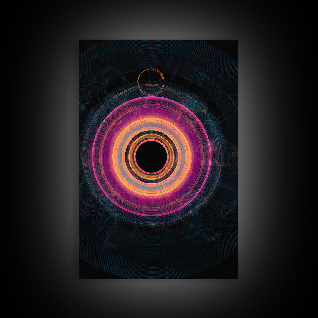 Neon Magenta Orbit Rings Canvas Print, Futuristic Geometric Abstract, Space Abstract Art, Modern Wall Art For Office Decor