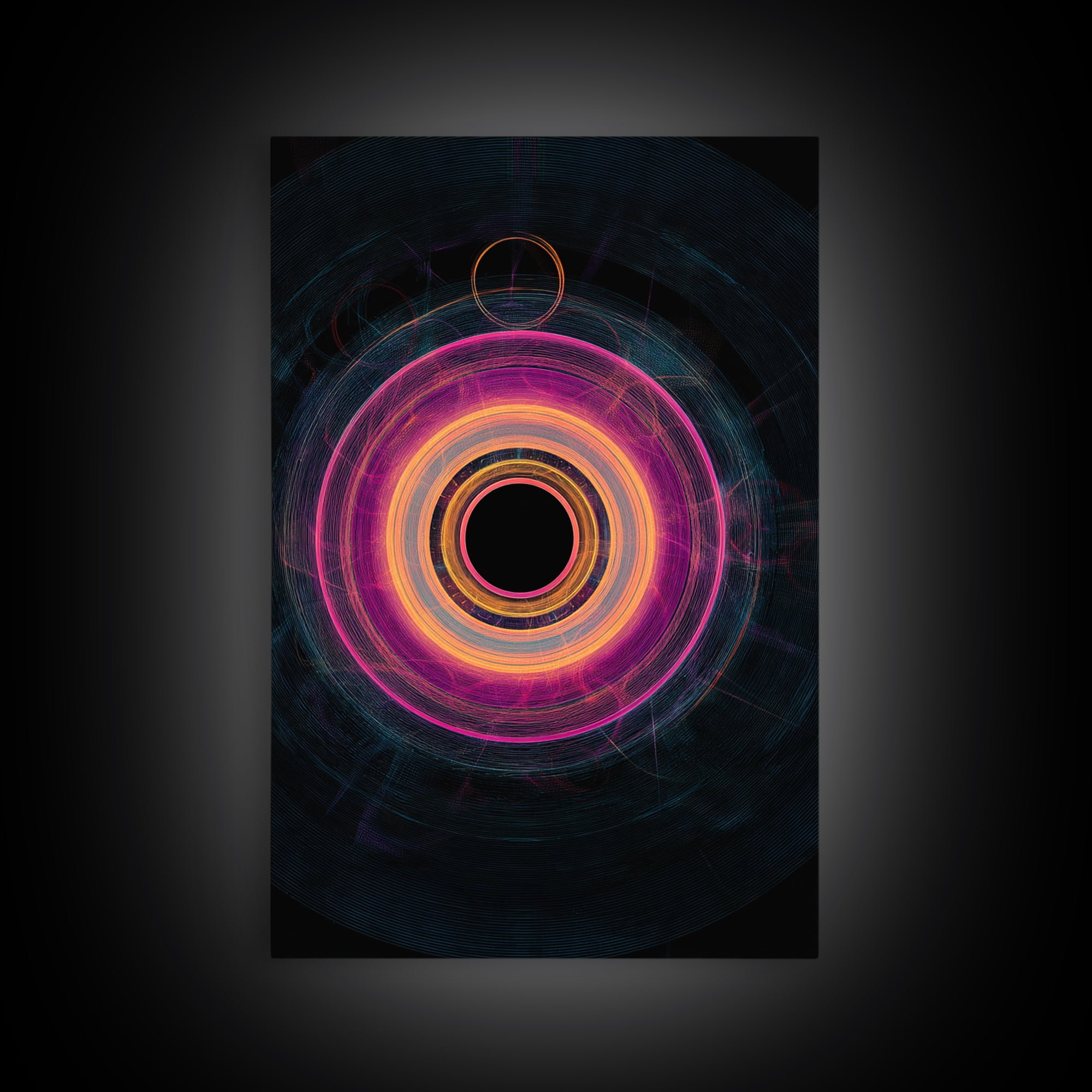 Neon Magenta Orbit Rings Canvas Print, Futuristic Geometric Abstract, Space Abstract Art, Modern Wall Art For Office Decor