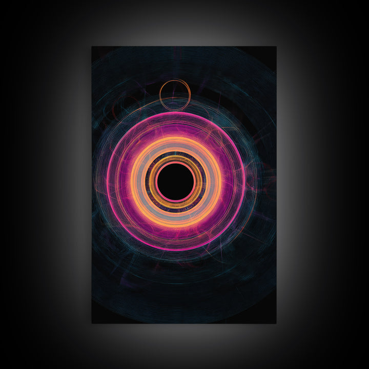 Neon Magenta Orbit Rings Canvas Print, Futuristic Geometric Abstract, Space Abstract Art, Modern Wall Art For Office Decor