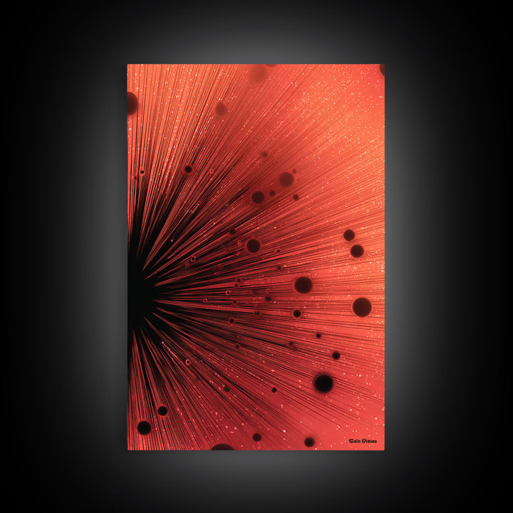 Red Cosmic Ray Explosion Framed Canvas Print, Abstract Sci Fi Wall Art, Red Planet Art, Modern Home Decor, Bold Office Poster