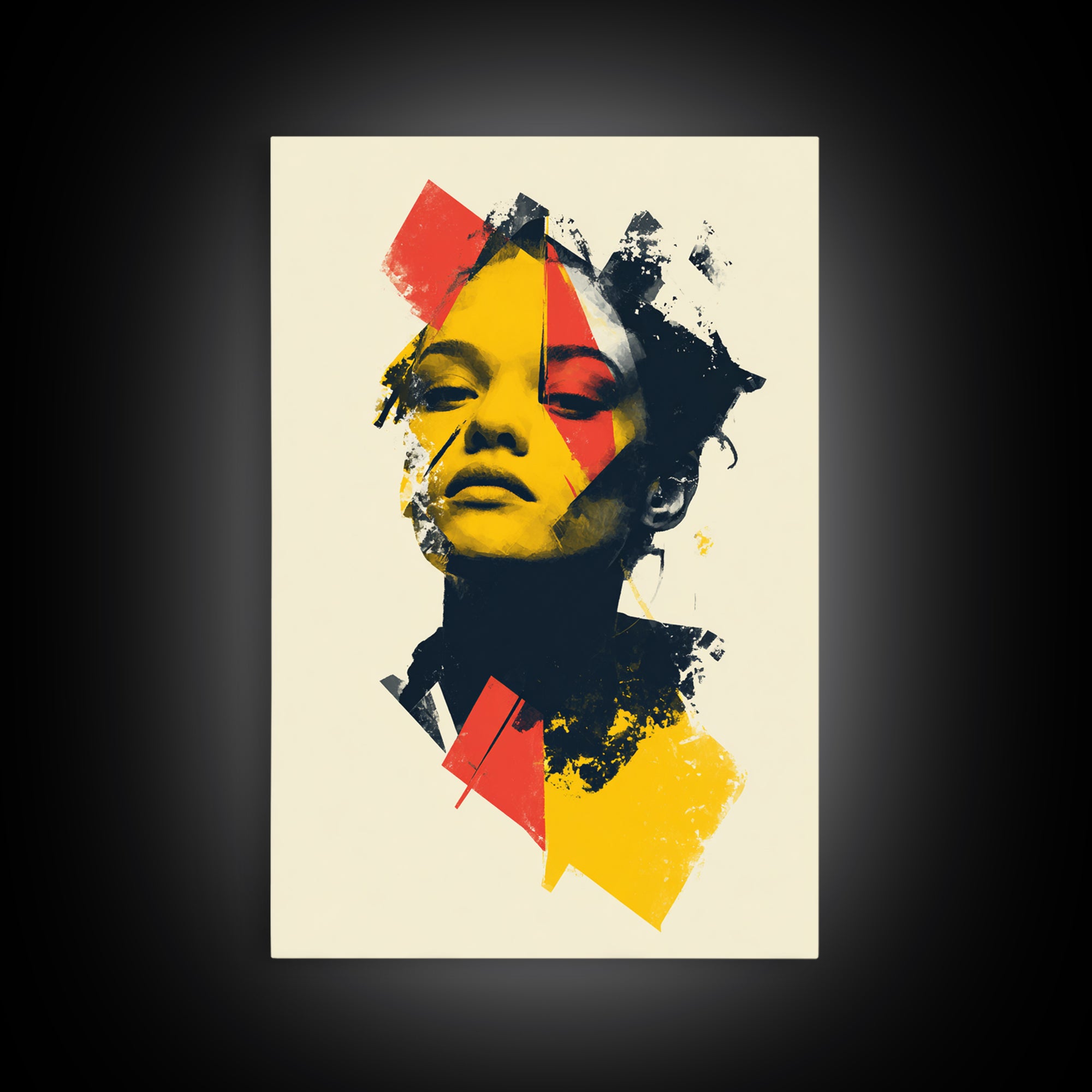 Yellow Red Abstract Woman Portrait Wall Art, Modern Pop Art Print, Bold Graphic Poster, Contemporary Decor For Living Room Bedroom
