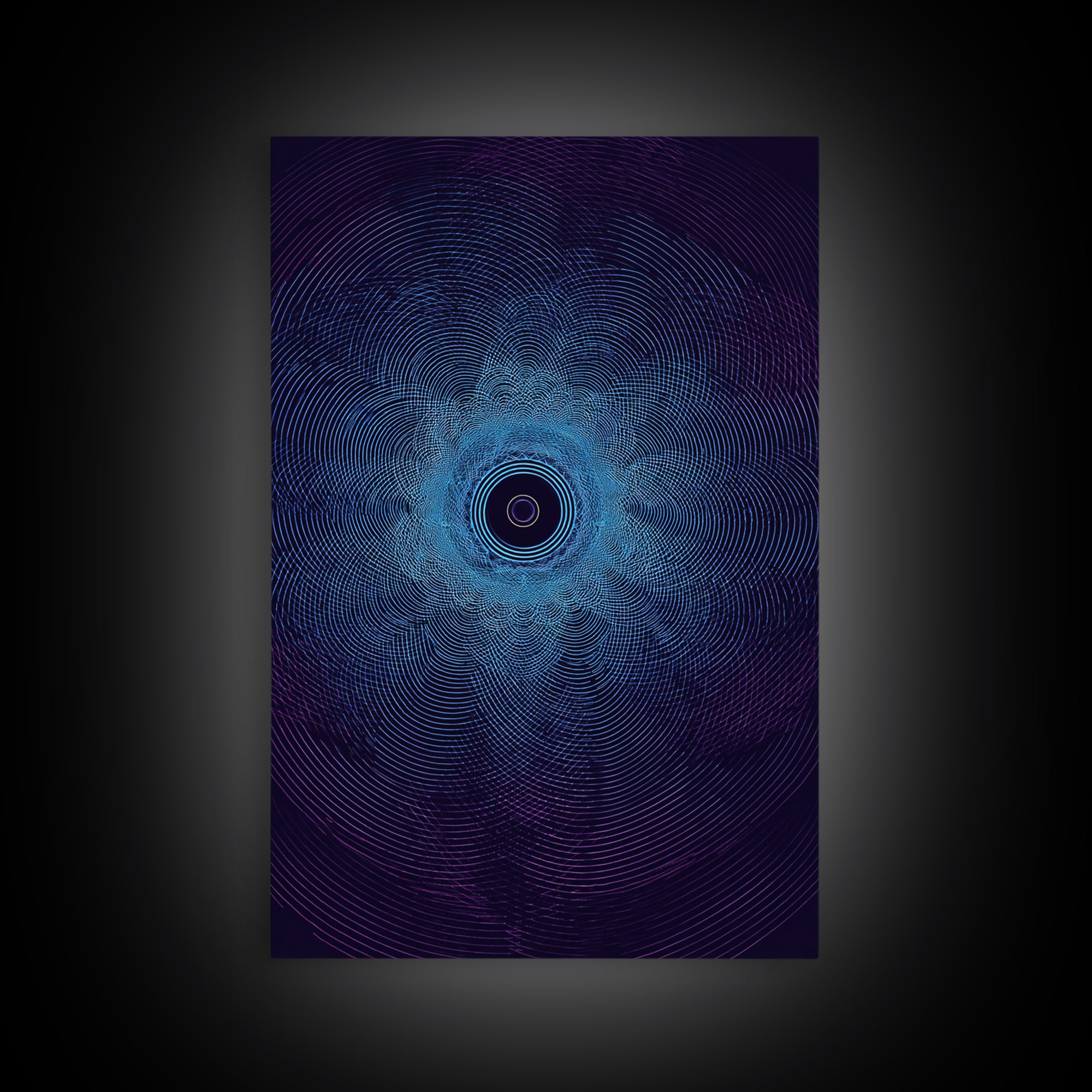 Dark Blue Concentric Vortex Op Art Canvas Print, Modern Abstract Wall Art, Cosmic Retro Poster, Geometric Home Decor Art Print