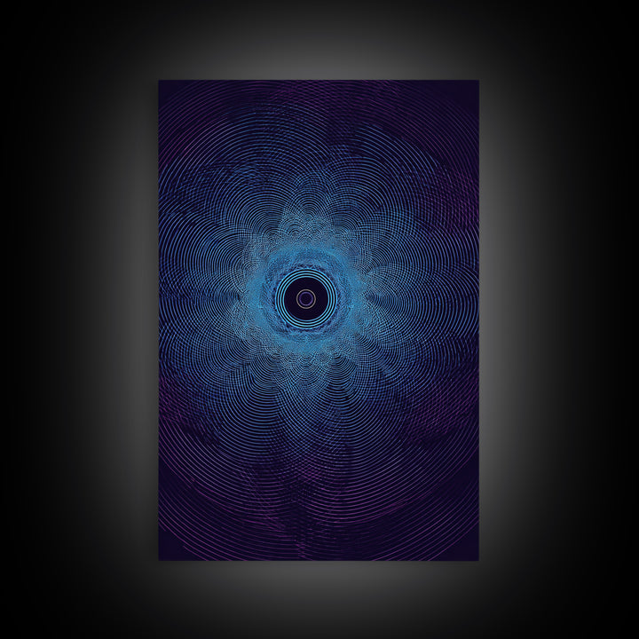 Dark Blue Concentric Vortex Op Art Canvas Print, Modern Abstract Wall Art, Cosmic Retro Poster, Geometric Home Decor Art Print