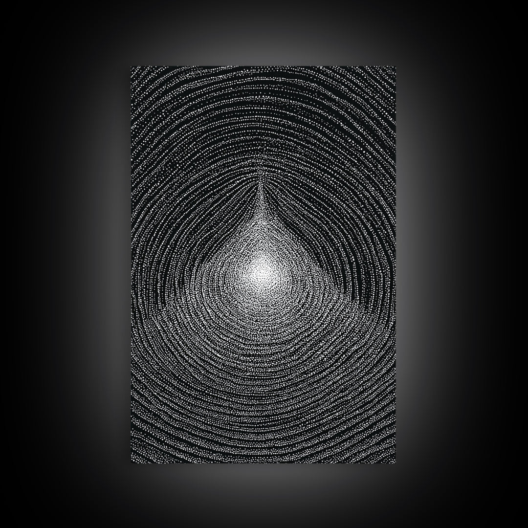 Black White Radiating Teardrop Op Art Wall Art, Minimalist Abstract Poster, Monochrome Geometric Canvas Print Home Decor