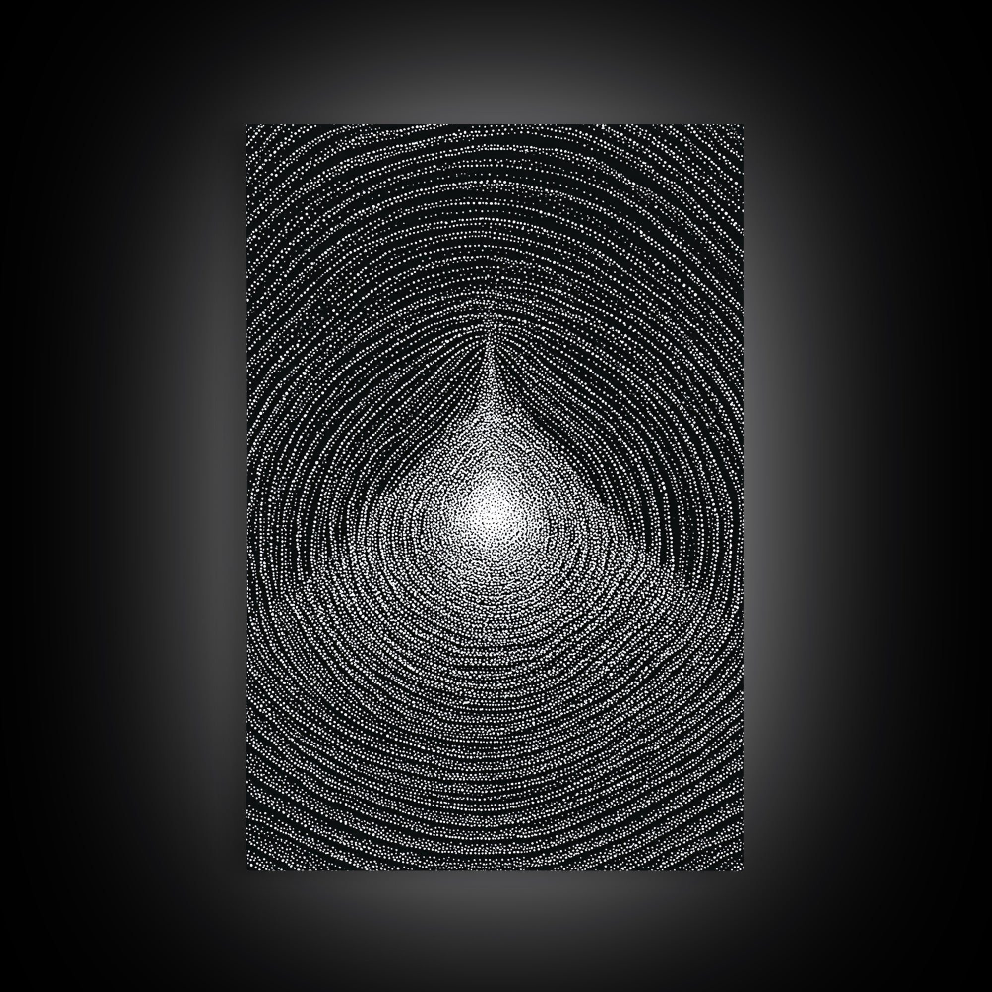 Black White Radiating Teardrop Op Art Wall Art, Minimalist Abstract Poster, Monochrome Geometric Canvas Print Home Decor