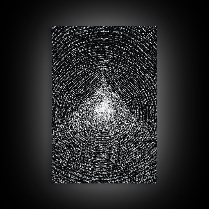 Black White Radiating Teardrop Op Art Wall Art, Minimalist Abstract Poster, Monochrome Geometric Canvas Print Home Decor