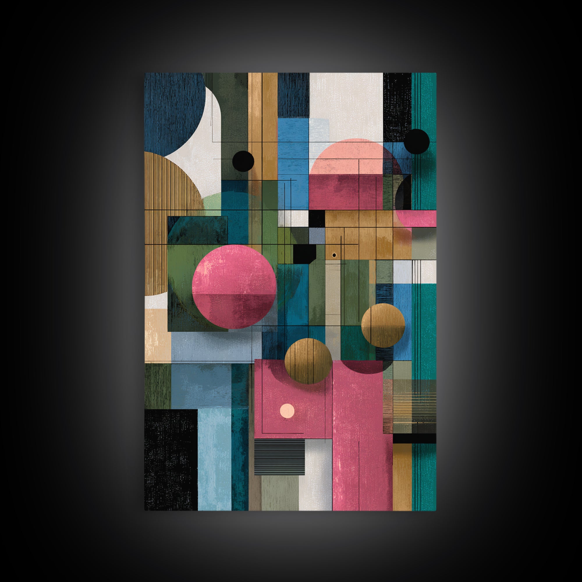 Teal Pink Geometric Architectural Collage Wall Art, Midcentury Modern Print, Bauhaus Abstract Decor, Colorful Home Office Art