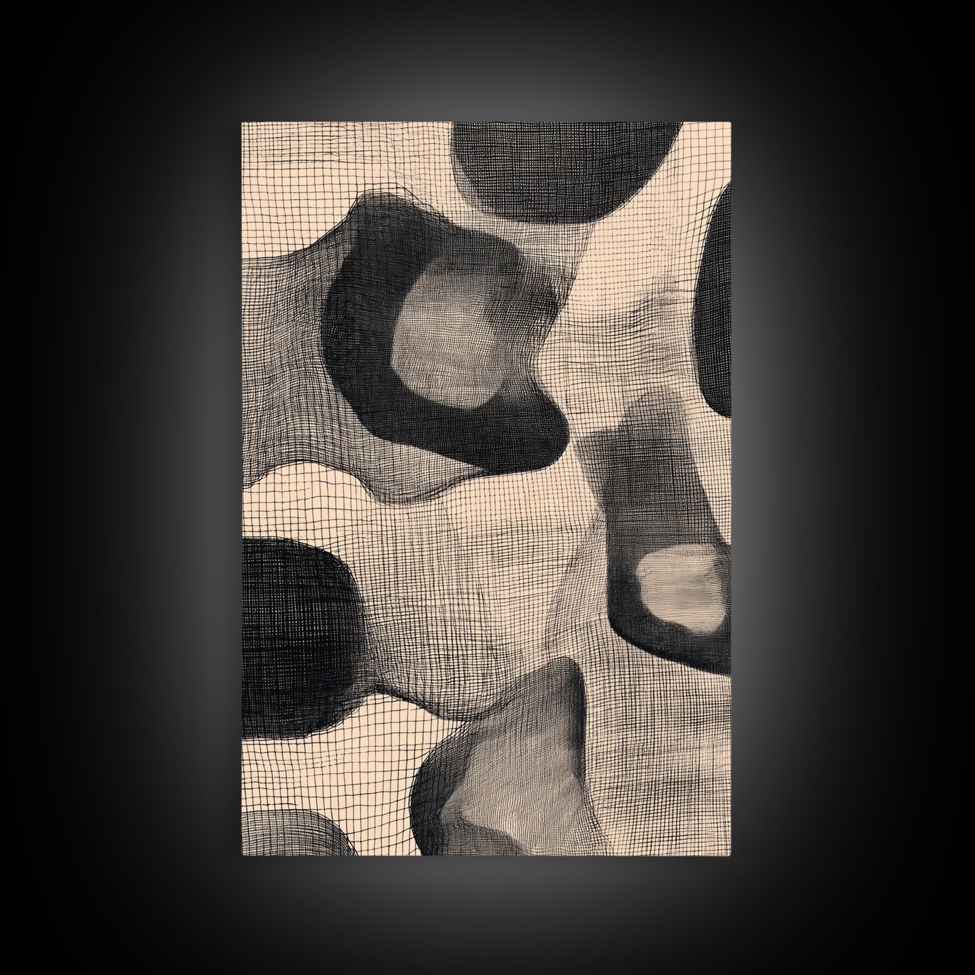 Black Beige Organic Textile Mesh Canvas Print, Minimalist Abstract Wall Art, Neutral Modern Decor, Scandinavian Home Poster