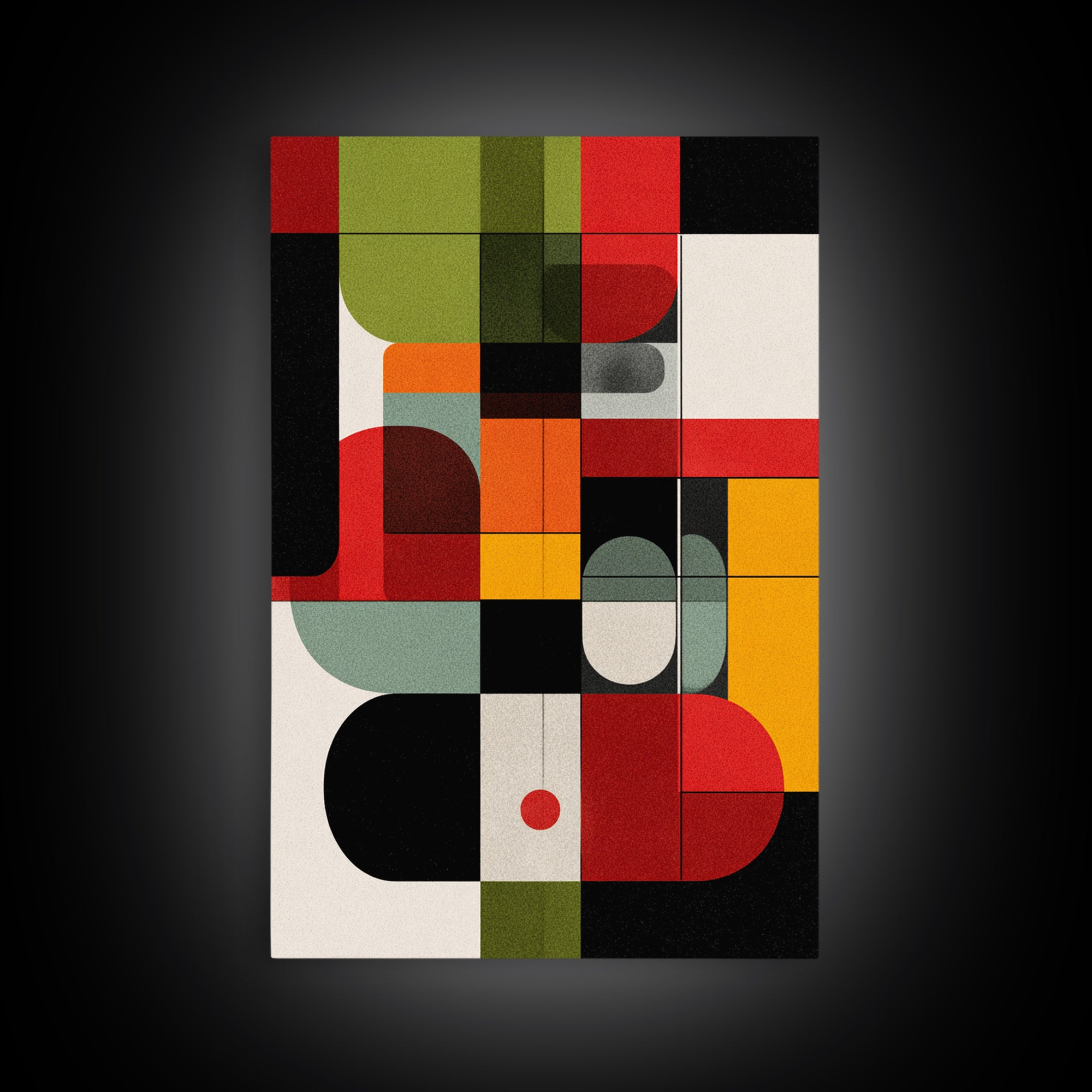 Primary Color Rounded Geometric Wall Art, Midcentury Modern Abstract Print, Bauhaus Decor, Red Yellow Green Statement Poster