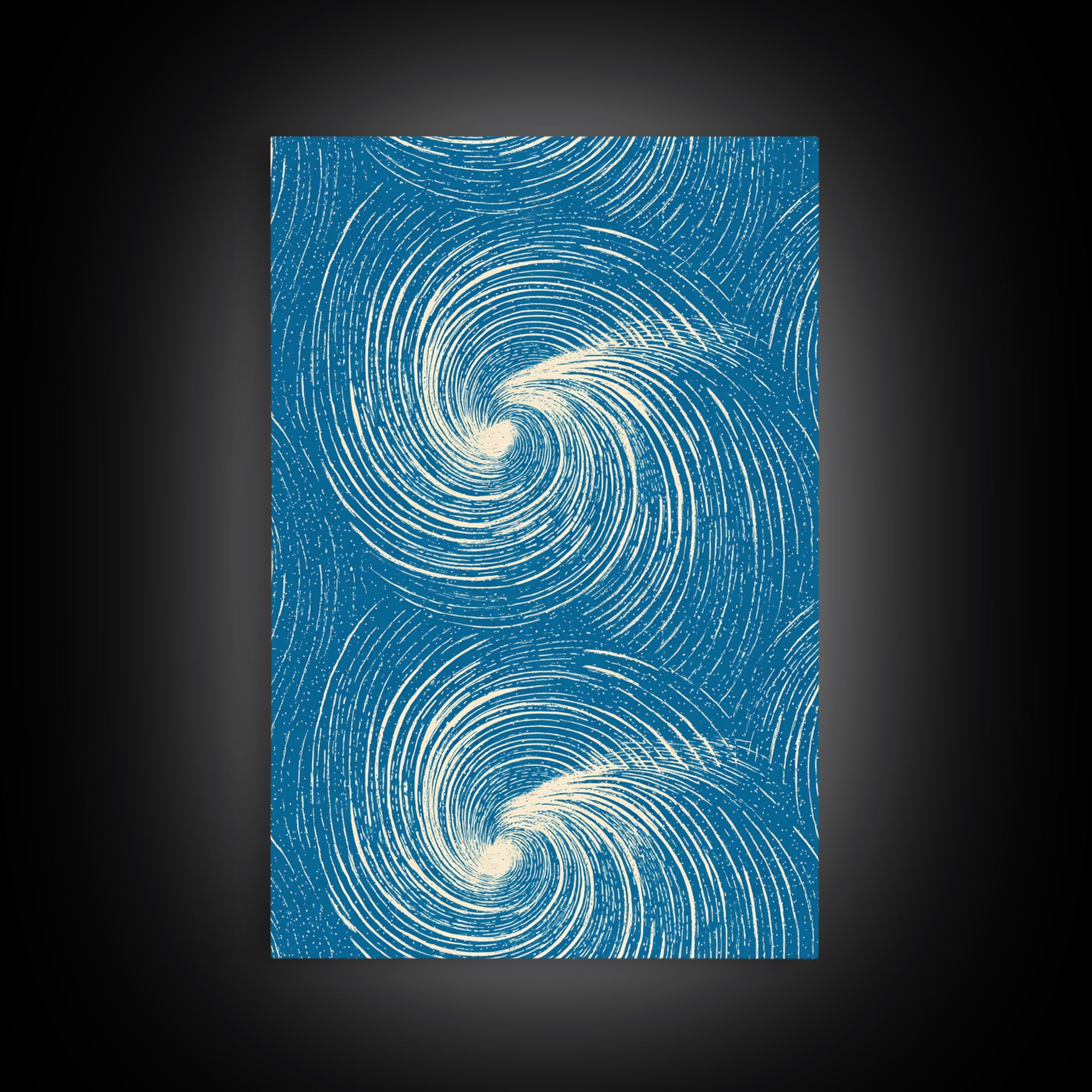 Teal Cream Double Spiral Wave Abstract Canvas Print, Retro Modern Wall Art, Coastal Geometric Poster, Blue Living Room Decor