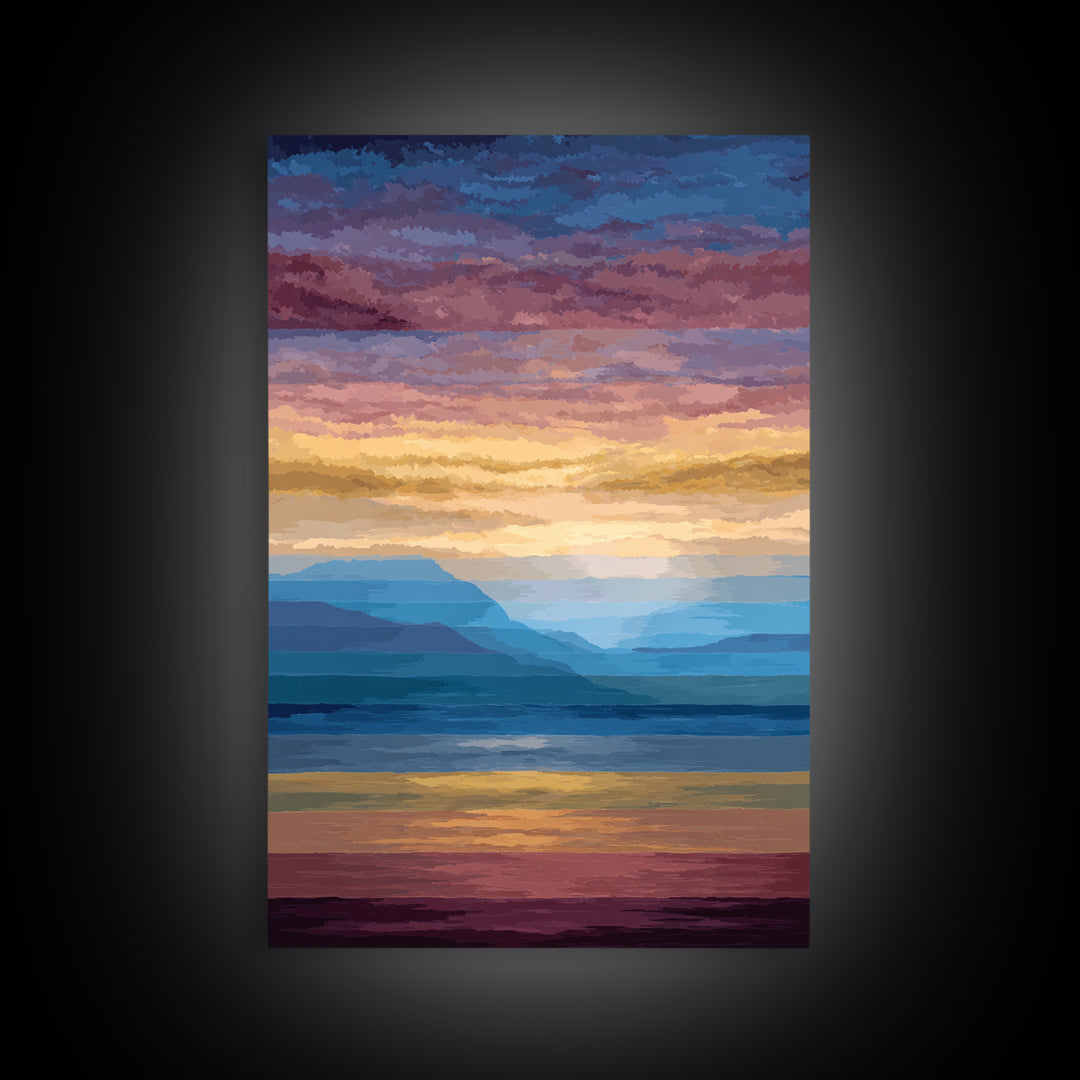 Pastel Mountain Sunset Wall Art, Serene Lake Landscape Canvas Print, Modern Coastal Decor, Colorful Living Room Art Poster