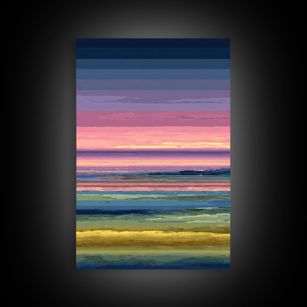 Pink Coastal Marsh Sunset Wall Art, Midcentury Modern Art Print, Colorful Landscape Poster, Bedroom Decor Canvas Print Gift