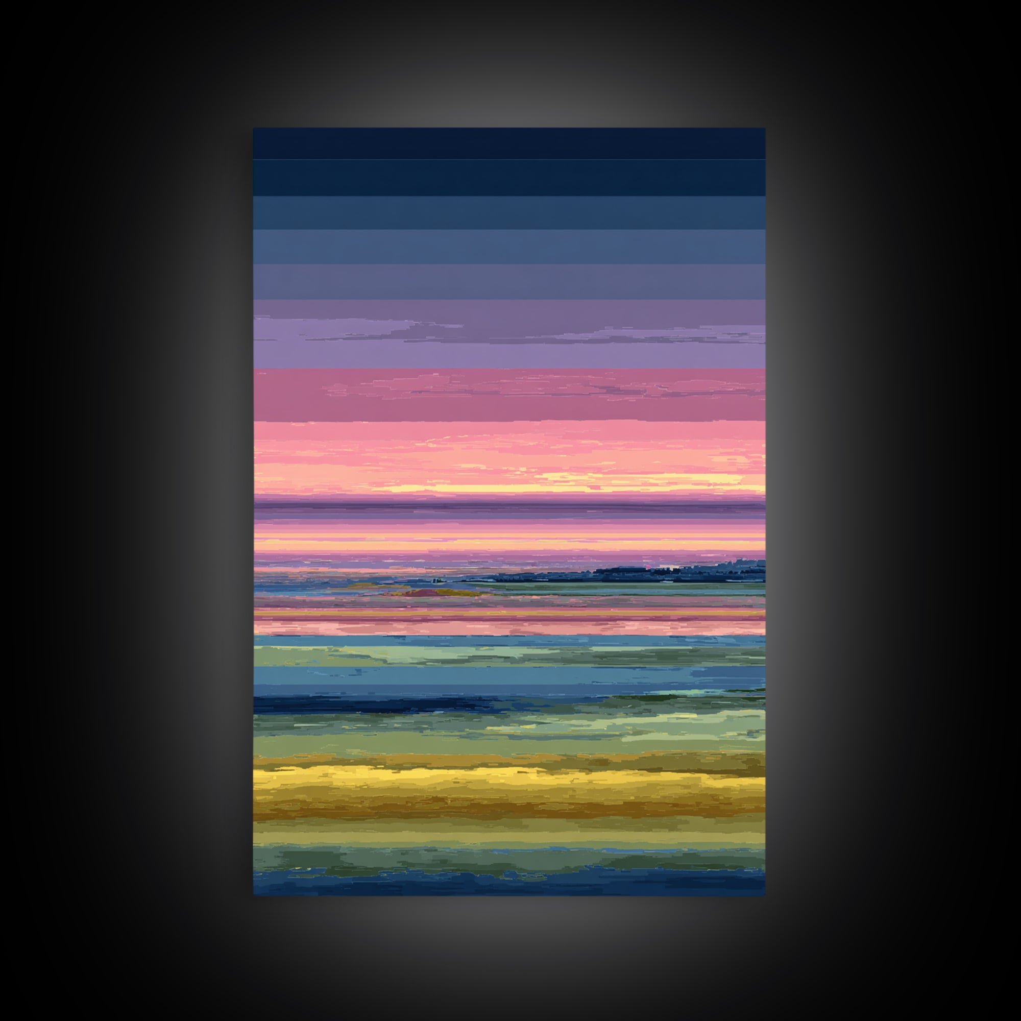 Pink Coastal Marsh Sunset Wall Art, Midcentury Modern Art Print, Colorful Landscape Poster, Bedroom Decor Canvas Print Gift