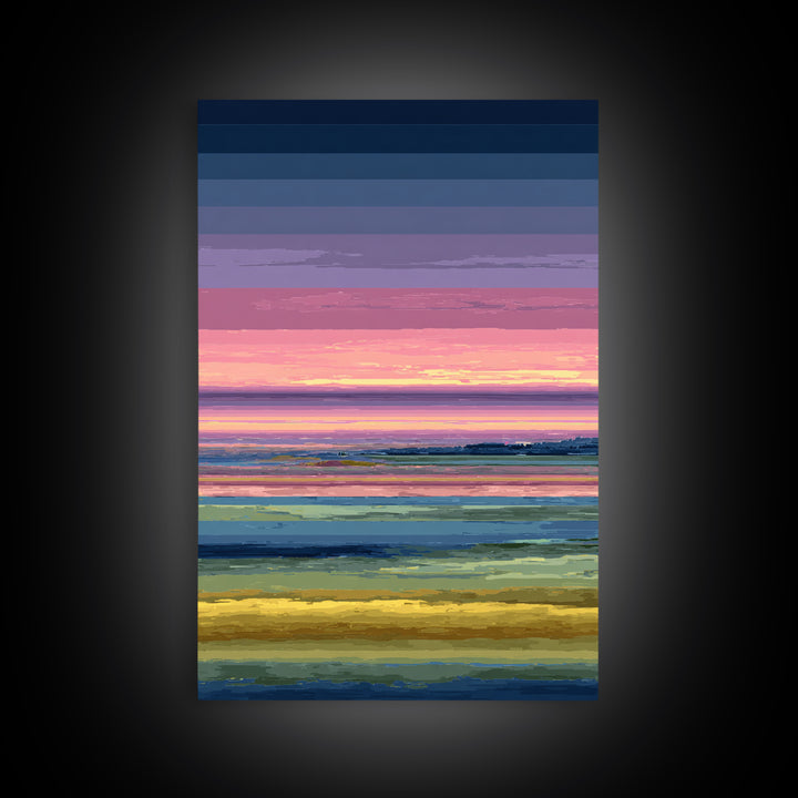 Pink Coastal Marsh Sunset Wall Art, Midcentury Modern Art Print, Colorful Landscape Poster, Bedroom Decor Canvas Print Gift