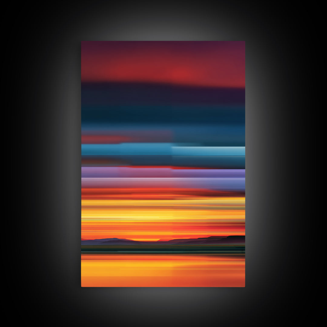 Fiery Desert Sunset Wall Art, Orange Red Horizon Canvas Print, Retro Modern Landscape Poster, Bold Living Room Decor Prints