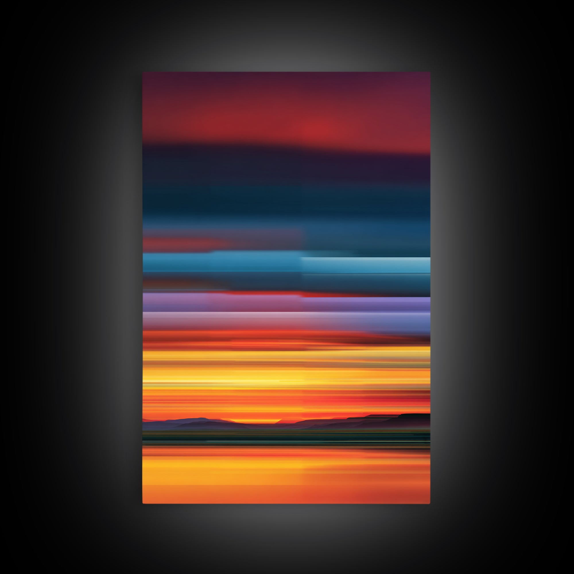 Fiery Desert Sunset Wall Art, Orange Red Horizon Canvas Print, Retro Modern Landscape Poster, Bold Living Room Decor Prints