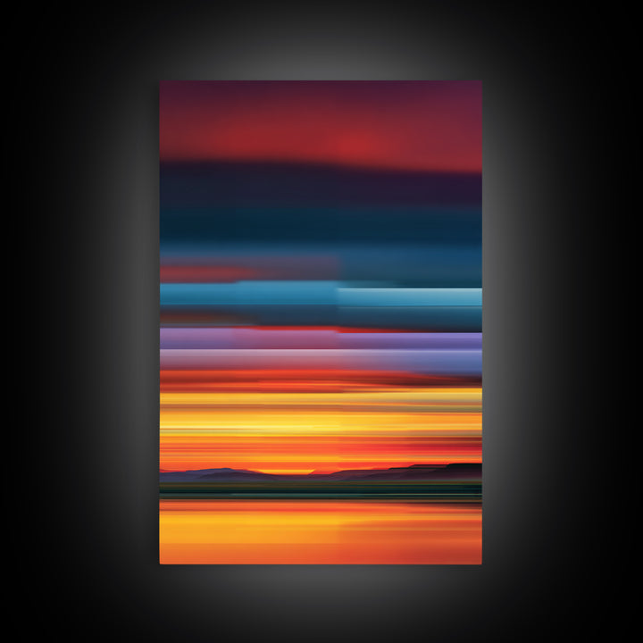 Fiery Desert Sunset Wall Art, Orange Red Horizon Canvas Print, Retro Modern Landscape Poster, Bold Living Room Decor Prints