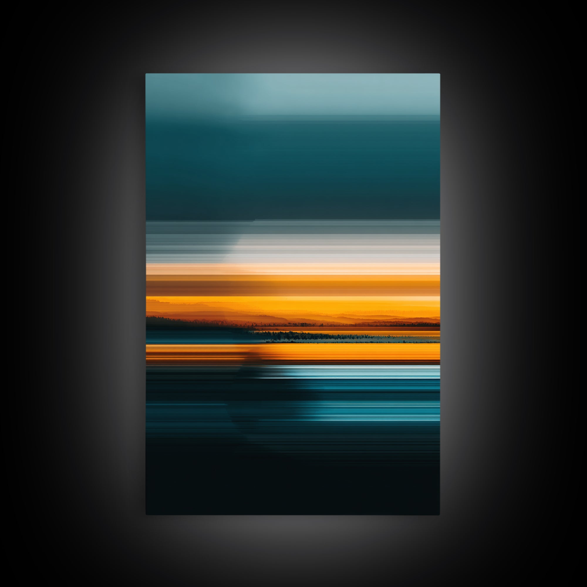 Teal Orange Seascape Sunset Wall Art, Moody Abstract Canvas Print, Modern Coastal Landscape Decor, Large Bedroom Art Print