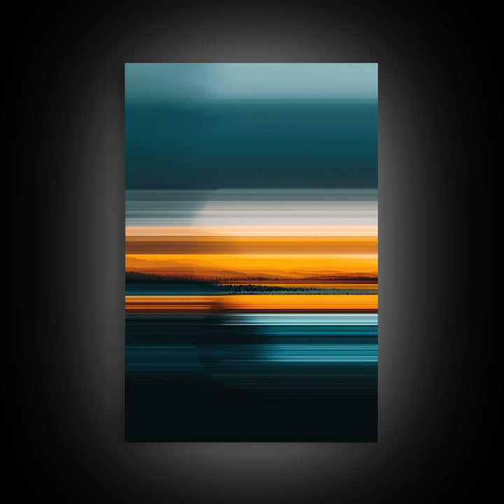 Teal Orange Seascape Sunset Wall Art, Moody Abstract Canvas Print, Modern Coastal Landscape Decor, Large Bedroom Art Print