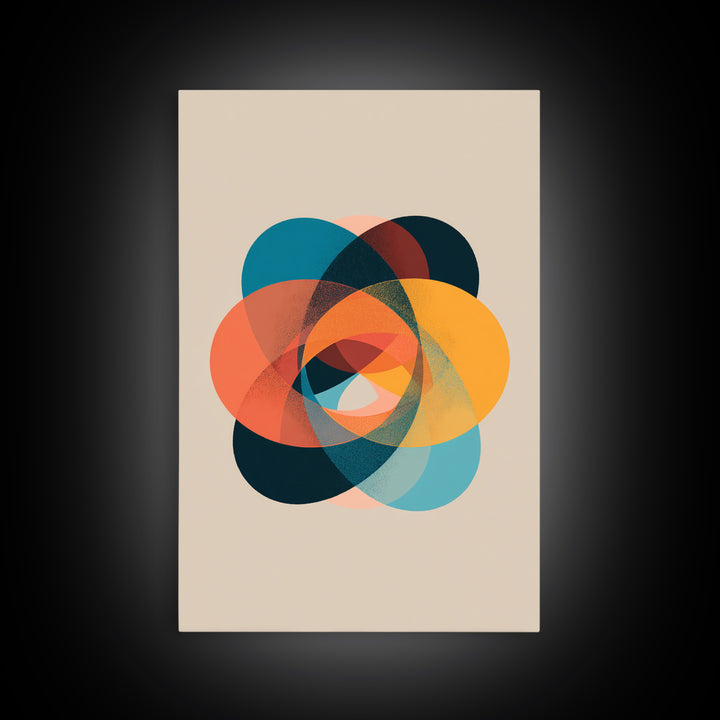 Colorful Oval Geometric Wall Art, Midcentury Modern Canvas Print, Atomic Abstract Poster, Retro Home Decor Art Print Gift