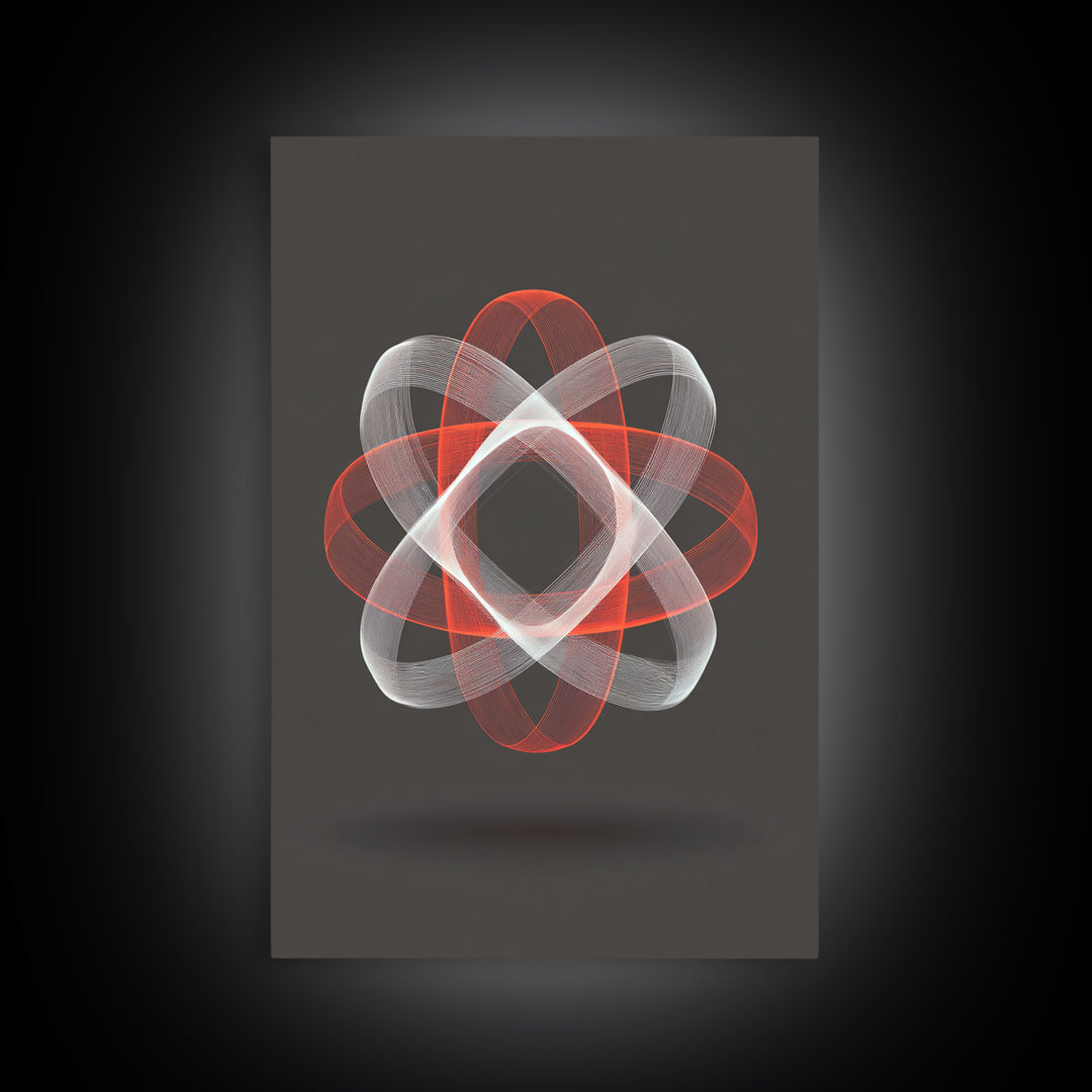 Red White Kinetic Line Wall Art, Spirograph Geometric Canvas Print, Modern Abstract Decor, Dark Statement Art Poster Print
