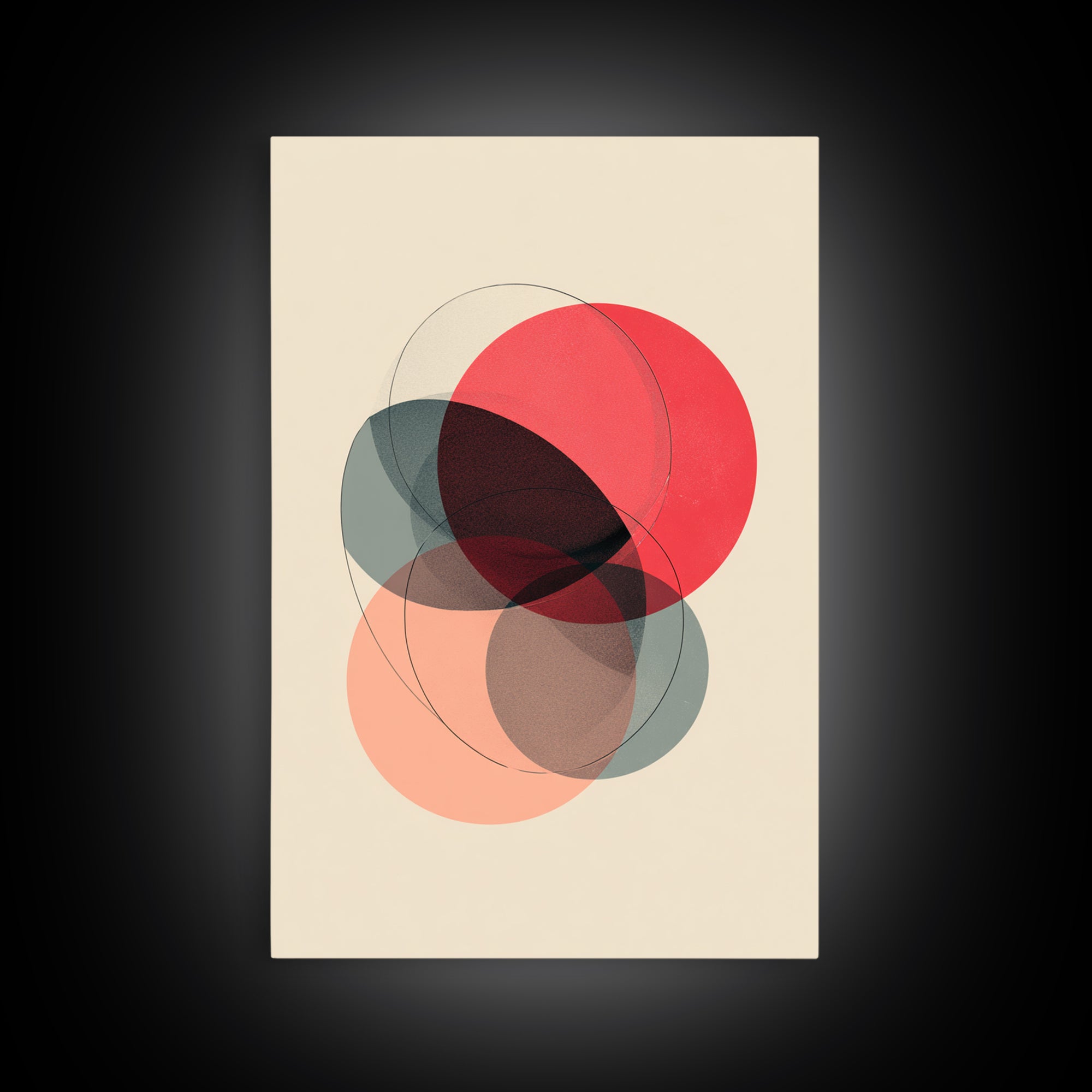 Red Peach Abstract Circles Wall Art, Minimalist Geometric Canvas Print, Midcentury Modern Decor, Neutral Bedroom Print Poster