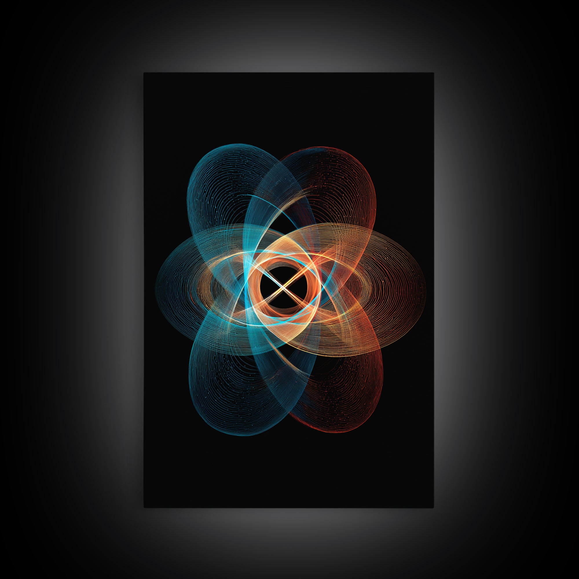Glowing Atomic Orbital Abstract Canvas Print, Midcentury Modern Wall Art, Geometric Art Print, Retro Modern Home Decor Gift