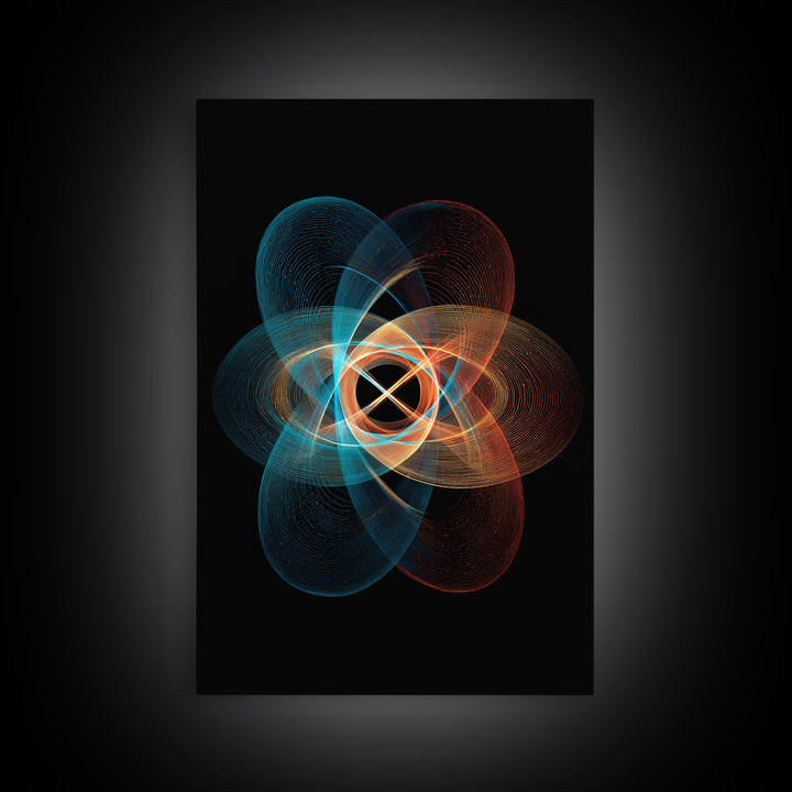 Glowing Atomic Orbital Abstract Canvas Print, Midcentury Modern Wall Art, Geometric Art Print, Retro Modern Home Decor Gift