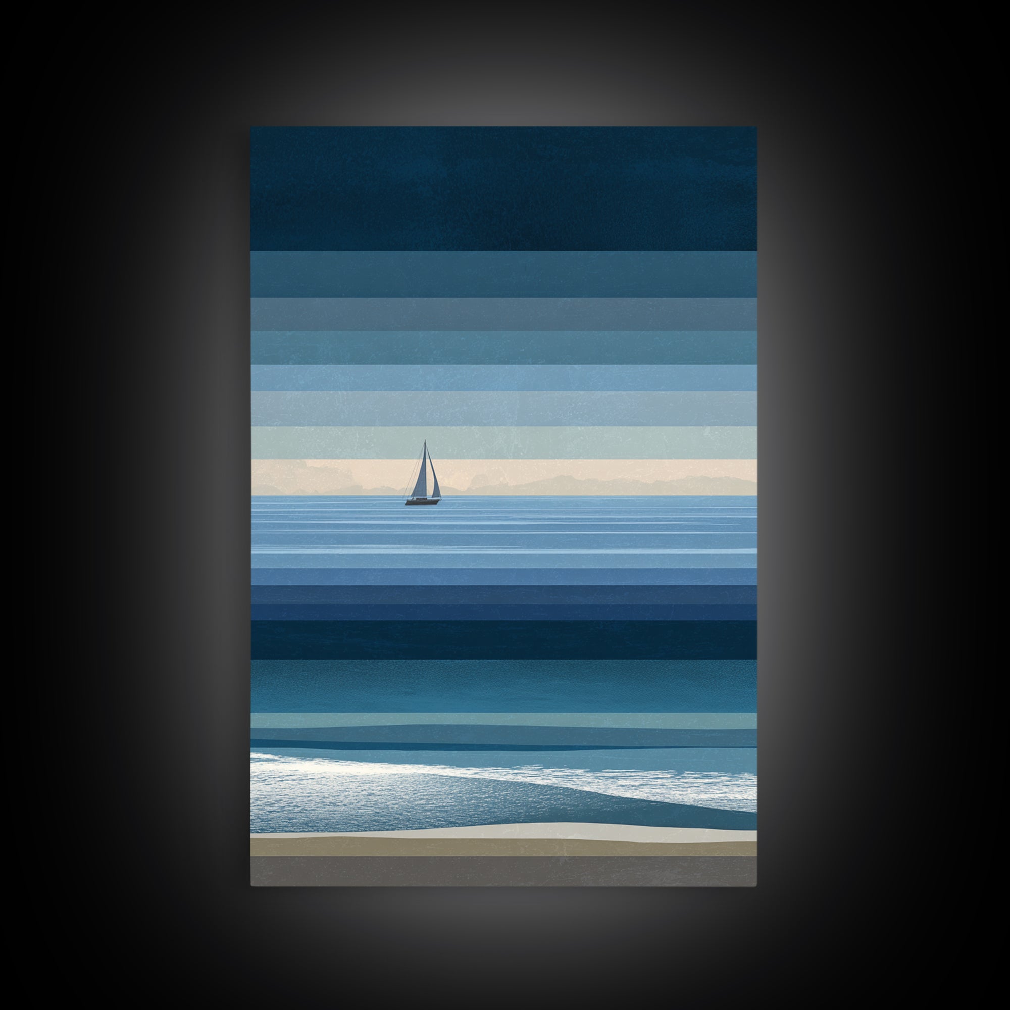 Minimal Blue Sailboat Seascape Wall Art, Coastal Landscape Art Print, Modern Wall Decor, Calm Ocean Nautical Home Decor Gift