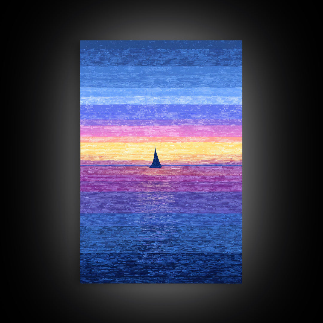 Vivid Sunset Sailboat Horizon Canvas Print, Blue Pink Coastal Wall Art, Modern Art Print, Ocean Landscape Home Decor Poster