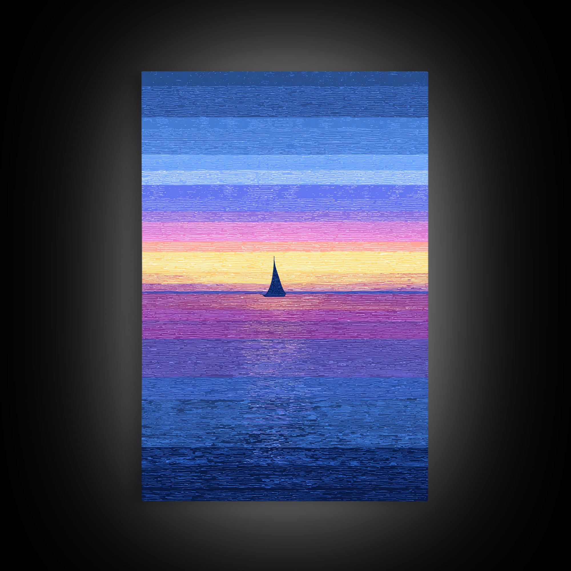 Vivid Sunset Sailboat Horizon Canvas Print, Blue Pink Coastal Wall Art, Modern Art Print, Ocean Landscape Home Decor Poster