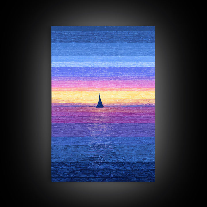 Vivid Sunset Sailboat Horizon Canvas Print, Blue Pink Coastal Wall Art, Modern Art Print, Ocean Landscape Home Decor Poster