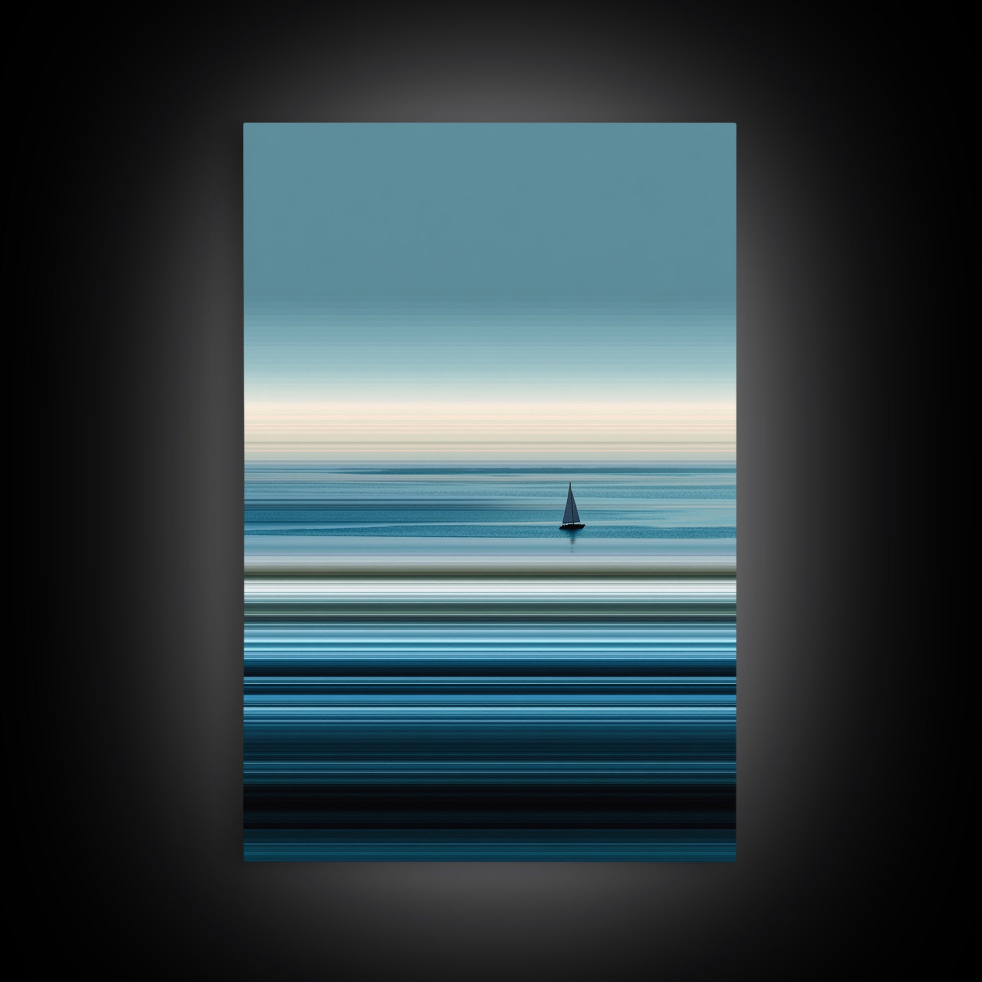 Minimalist Calm Sea Sailboat Canvas Print, Blue Horizontal Ocean Wall Art, Modern Coastal Decor, Serene Home Office Art Print