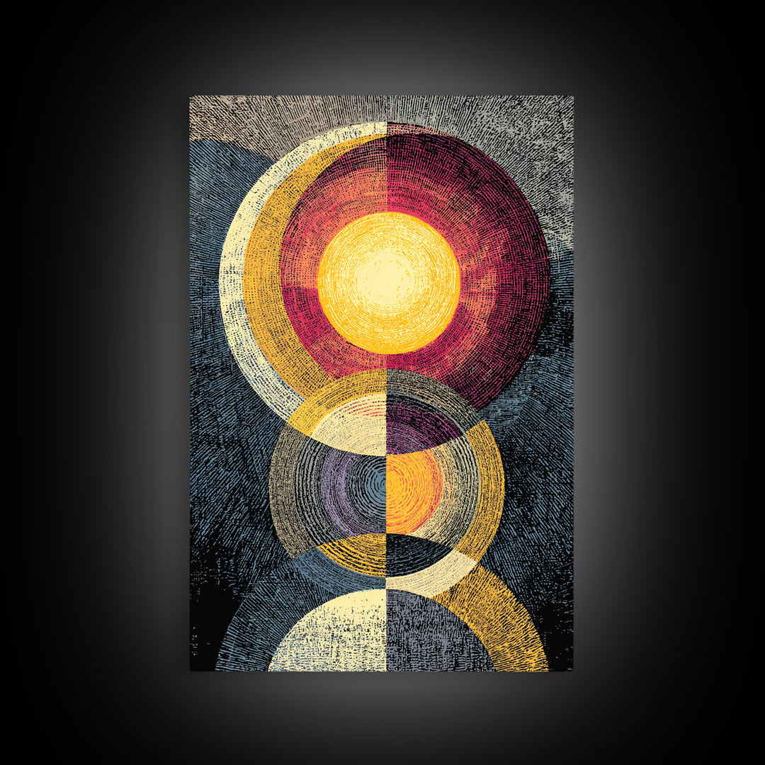 Stacked Solar Circle Geometric Wall Art, Midcentury Modern Abstract Art Print, Bauhaus Inspired Canvas Print, Retro Decor