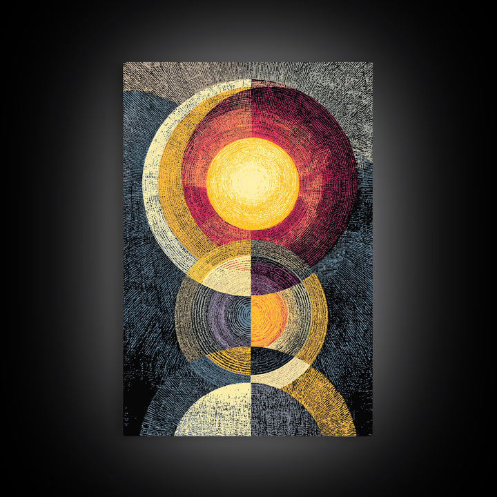 Stacked Solar Circle Geometric Wall Art, Midcentury Modern Abstract Art Print, Bauhaus Inspired Canvas Print, Retro Decor